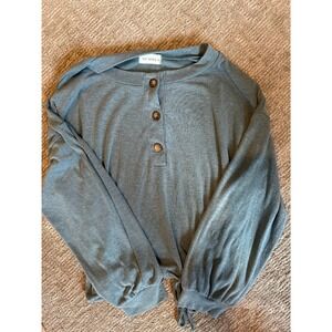 The Nines by Hatch Womens Blue Henley Tie Hem Long Sleeve Top Small